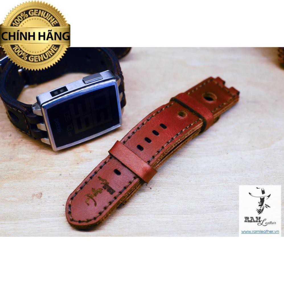 DÂY ĐỒNG HỒ PEBBLE STEEL DA BÒ THẬT RAM LEATHER - HÀNG CHÍNH HÃNG .