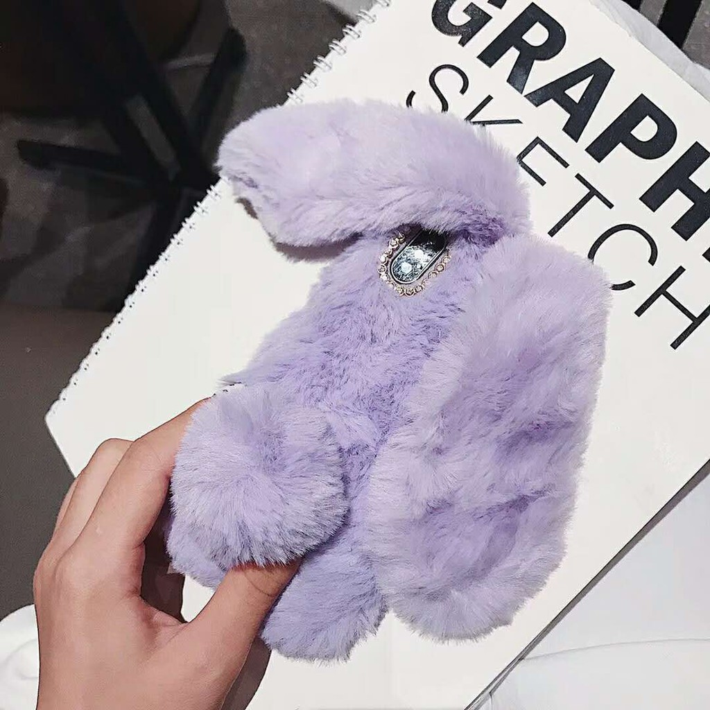 Ốp Lưng Bọc Lông Mềm Đính Hình Thỏ Bông Cho Điện Thoại iphone 15 14 13 12 11 pro max xs xr 6 6s 7plus 8plus