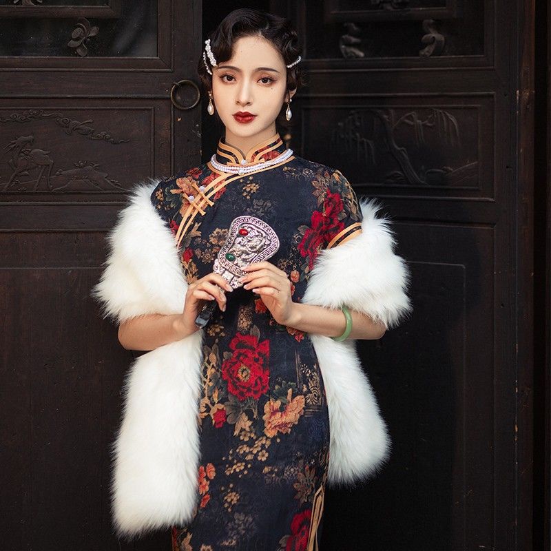 [M &amp; E] Hàng Có Sẵn Áo Choàng Sườn Xám Phối Lông Dày Cao Cấp Phong Cách Mới Mùa Đông Dễ Phối Đồ Cho Nữ