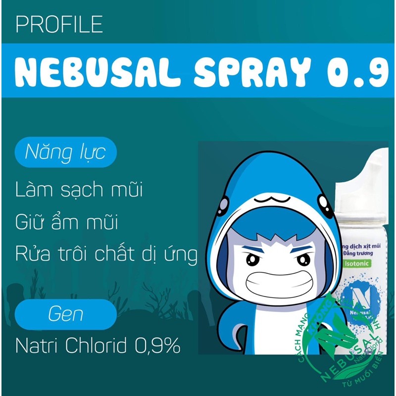 Nebusal - Dung dịch xịt vệ sinh mũi, nghẹt mũi, sổ mũi, vệ sinh tai (Đẳng trương, ưu trương, nhược trương, húng chanh)