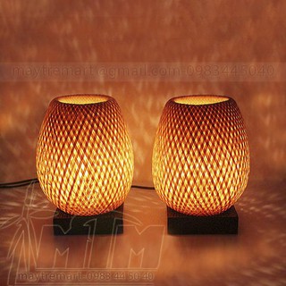 Đèn tre trang trí, đèn ngủ tre 2 lớp tròn dài.
