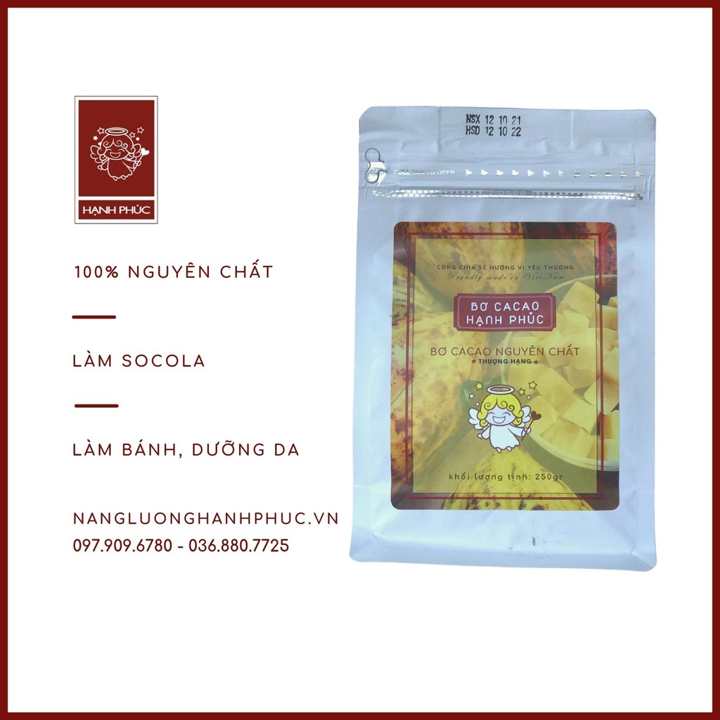 Bơ Cacao Hạnh Phúc - Nguyên chất - Dạng viên nhỏ - Gói 250gr