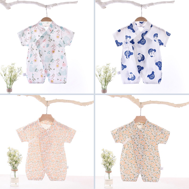 Bộ Áo Liền Quần Tay Ngắn Vải Cotton Mỏng In Hoạt Hình Thời Trang Mùa Hè 2022 Cho Bé Sơ Sinh