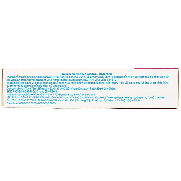 Kem Đánh Răng - Kin Gingival Toothpaste (Chlohexidine 0.12%) - Viêm Nha Chu