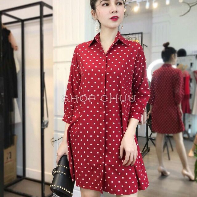 Sơ mi form dài giấu nút ( không bao gồm dây lưng)