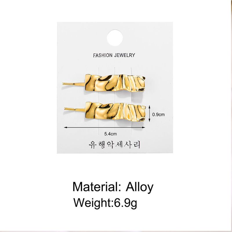 Kẹp Tóc Mái Bằng Kim Loại Màu Vàng Kim Một Chữ Một Bên Gợn Sóng Tối Giản Cl