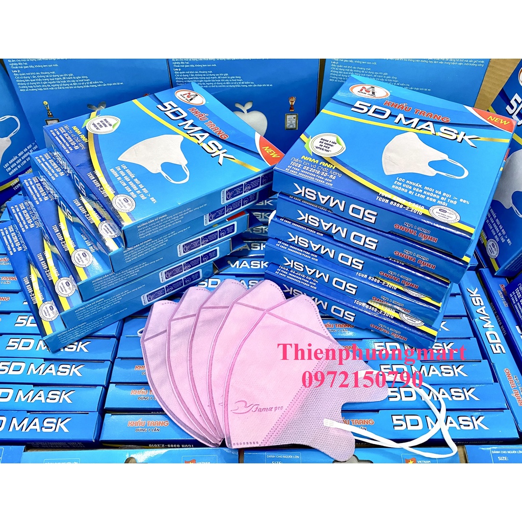 Combo 10 hộp Khẩu trang 5D FAMAPRO 3 lớp kháng khuẩn