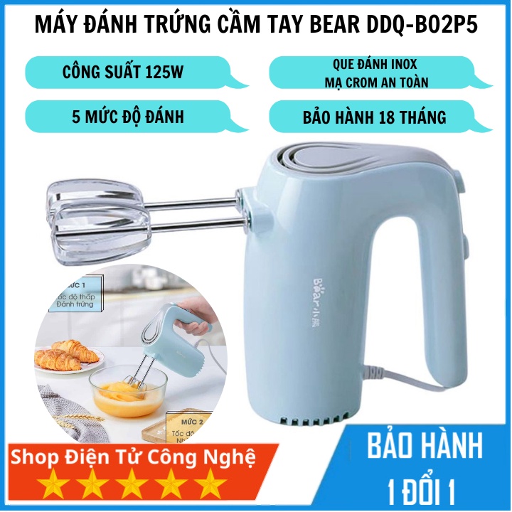 Máy đánh trứng mini cầm tay Bear DDQ-B02P5 công suất 125W có 5 tốc độ điều chỉnh