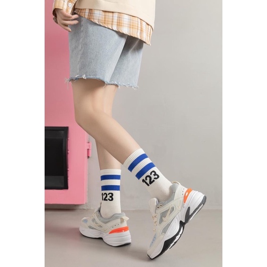 Tất, vớ Hàn Quốc unisex nam nữ 2 sọc số 123 cổ cao