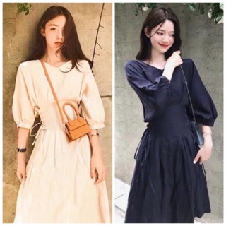 Đầm váy kem đan dây tay lỡ