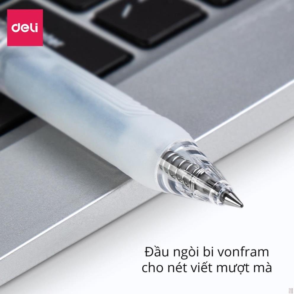 Bút bi gel bấm văn phòng Deli mực đen ngòi 0.5mm học sinh mực đều nét chữ đẹp  A575 - có ruột xanh thay thế