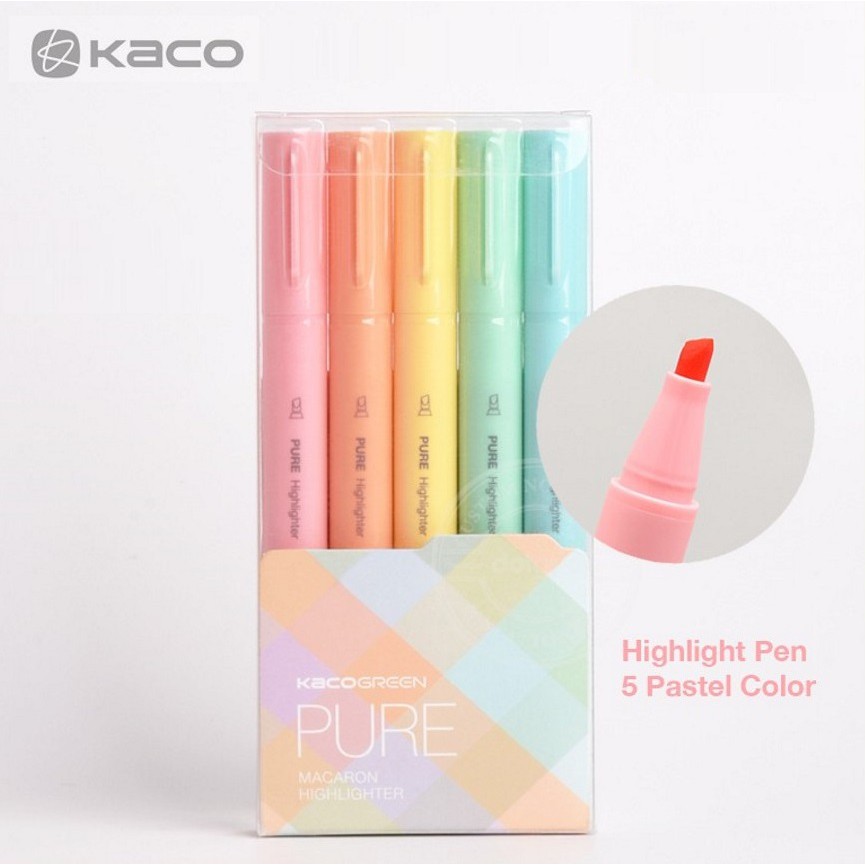 Bộ 5 bút Highlight Plastic KACO Pastel