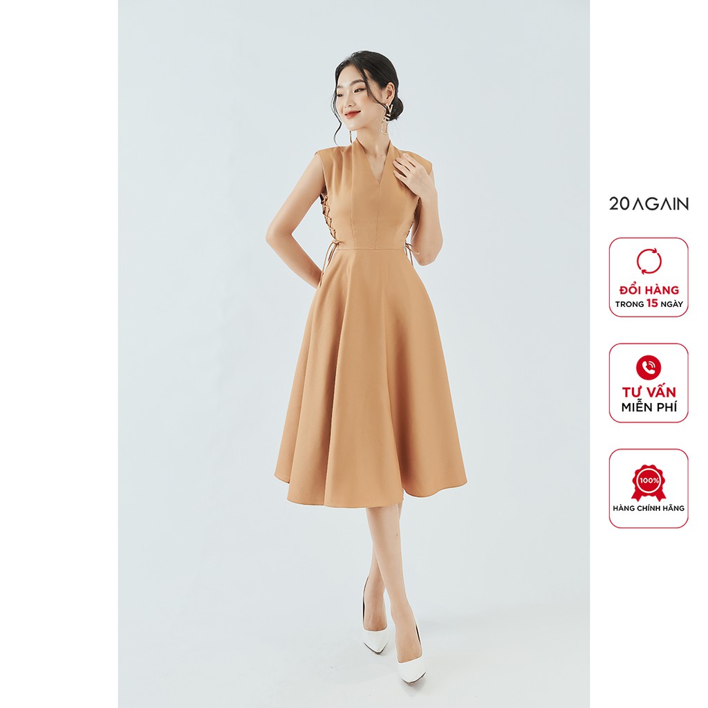 Váy xòe cổ V 20AGAIN, thiết kế đan dây sườn, tôn dáng DEA1541