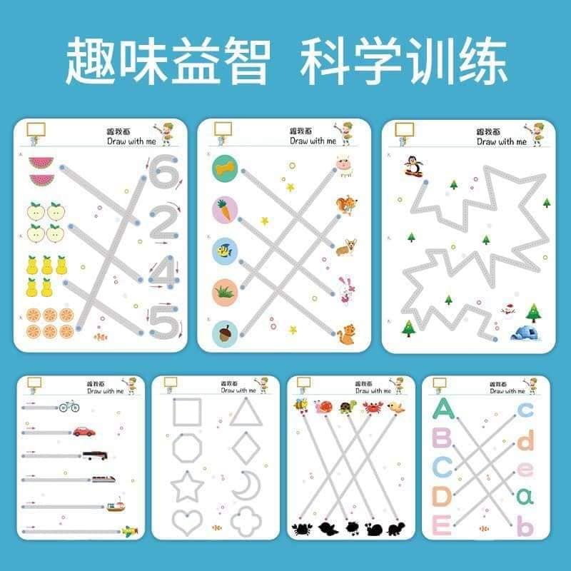 TẬP TÔ TỰ XÓA 64 TRANG CHO BÉ - TÁI SỬ DỤNG ĐƯỢC, TẶNG KÈM 6 BÚT