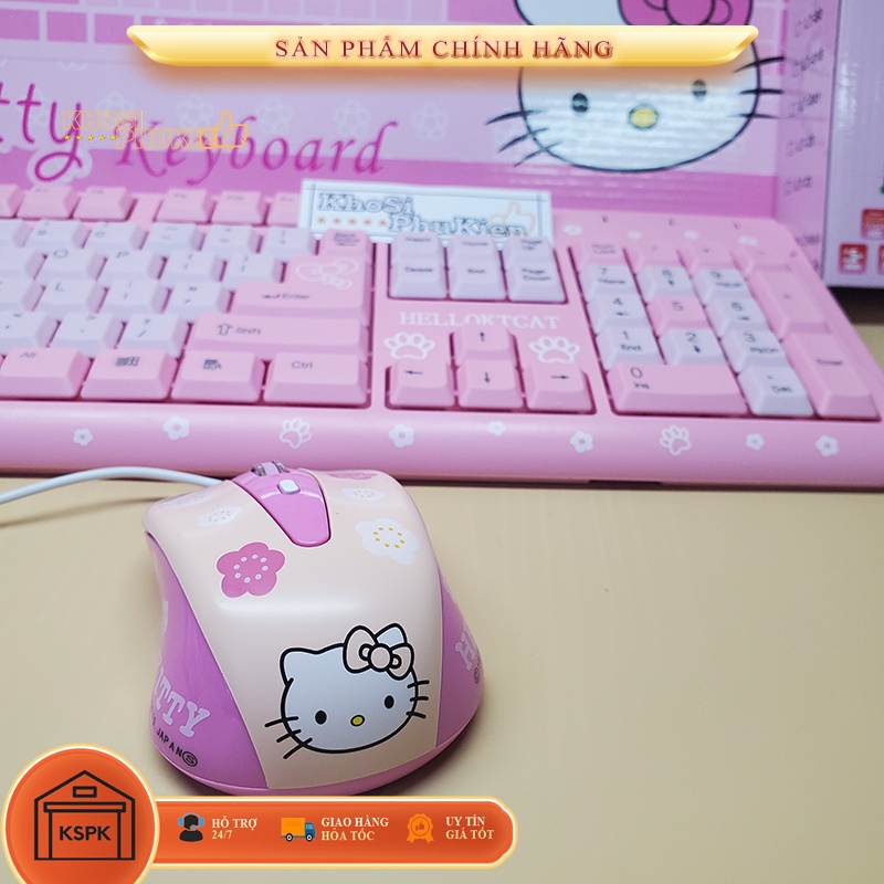 [Tặng lót chuột ] Bộ Bàn phím và chuột màu hồng hình mèo kitty - COMBO BÀN PHÍM CHUỘT HELLO KITTY