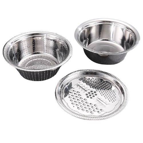 [Thánh cạo củ quả] Bộ 3 Rổ Inox Kèm Nạo Rau Củ Tiện Dụng