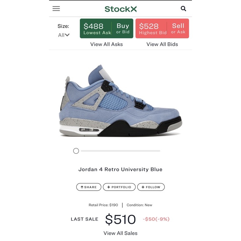 [GeekSneaker] Giày Sneaker Cổ Cao Bóng rổ - Jordan 4 Retro University Blue