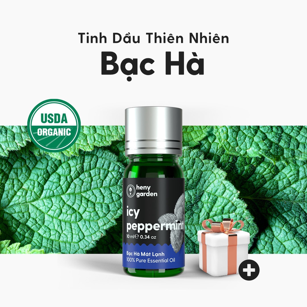 Tinh Dầu Bạc Hà Organic Nguyên Chất Đậm Đặc Xông Thơm Phòng, Làm Nến Thơm Thiên Nhiên, Giúp Dễ Ngủ Heny Garden 10mL