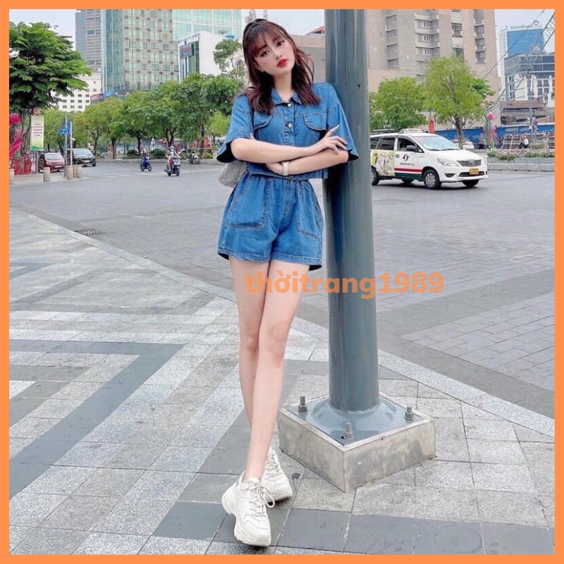 SET ÁO CROPTOP QUẦN SOOC HOT HIT THOITRANG1989 áo jean form rông