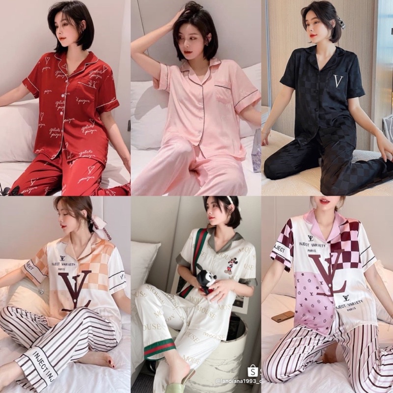 Bộ đồ pijama lụa cao cấp❣️bộ ngủ lụa quần dài-áo cộc (tơ lụa Quảng Châu)