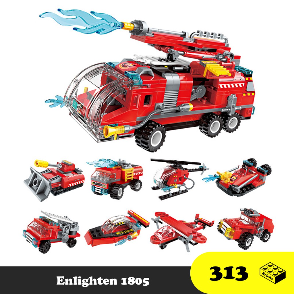 Đồ chơi lắp ráp xe cứu hỏa 8 trong 1 - Enlighten Jet Fire Truck 1805 - Đồ chơi xếp hình trí tuệ