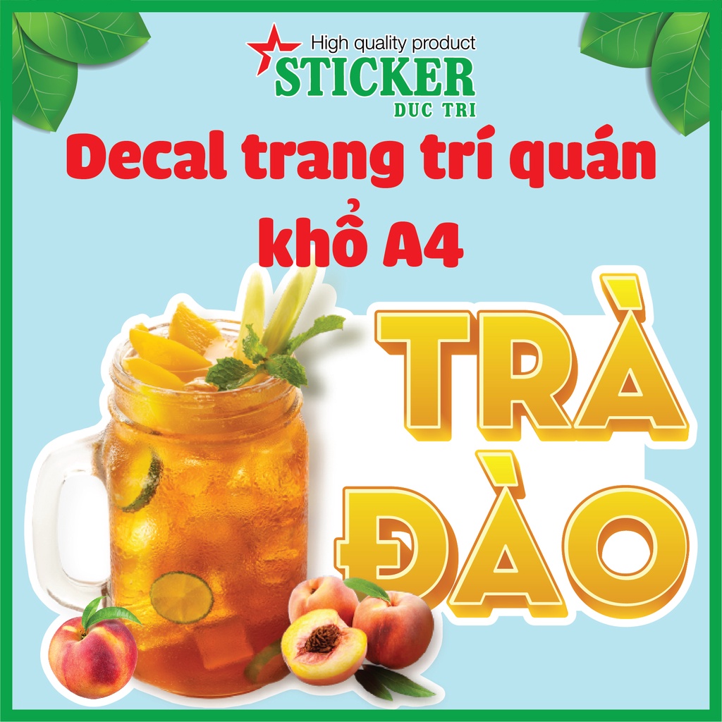 Sticker miếng dán hình Trà Tắc, Trà Chanh, Trà sữa, Trà Dâu, Trà Đào, Trà Bí Đao Hạt Chia... dùng trang trí quán.