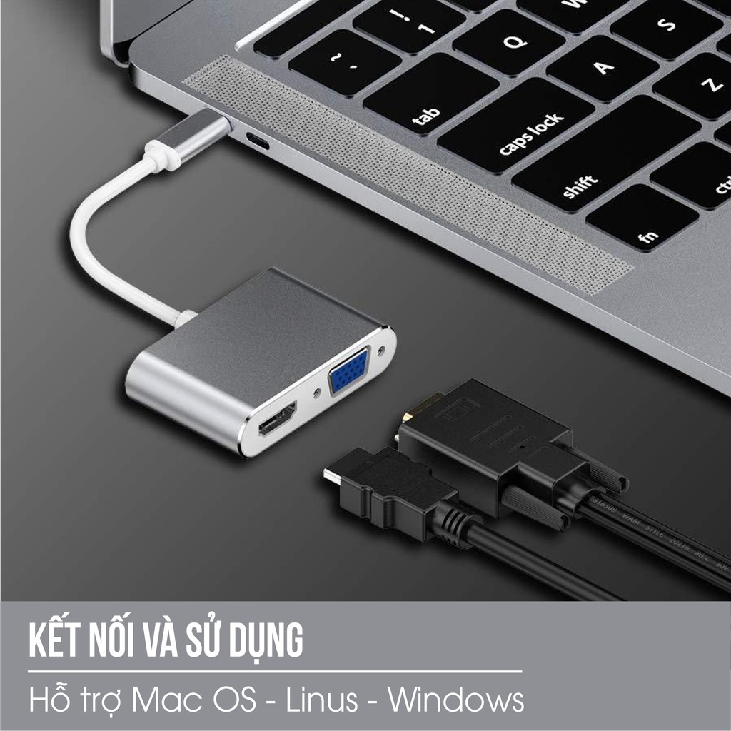 Cáp Chuyển Đổi Type-C sang HDMI/VGA 1.4/4K Vỏ Nhôm Bền Đẹp Chính Hãng Cao Cấp Bảo Hành 6 Tháng