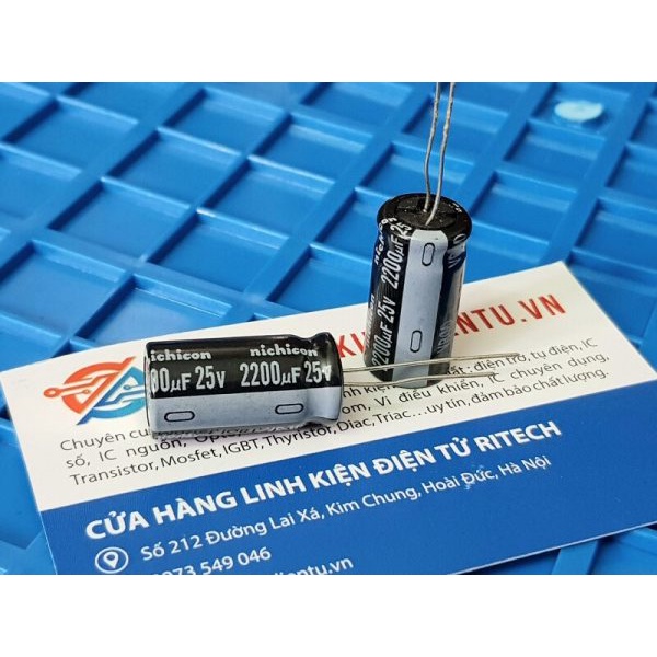 [Combo 5c] Tụ hóa Nichicon 2200uF 25V kích thước 13x25mm tháo máy