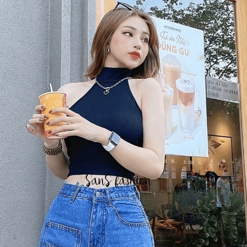 Áo croptop bodysexy, hở lưng, cổ lọ.