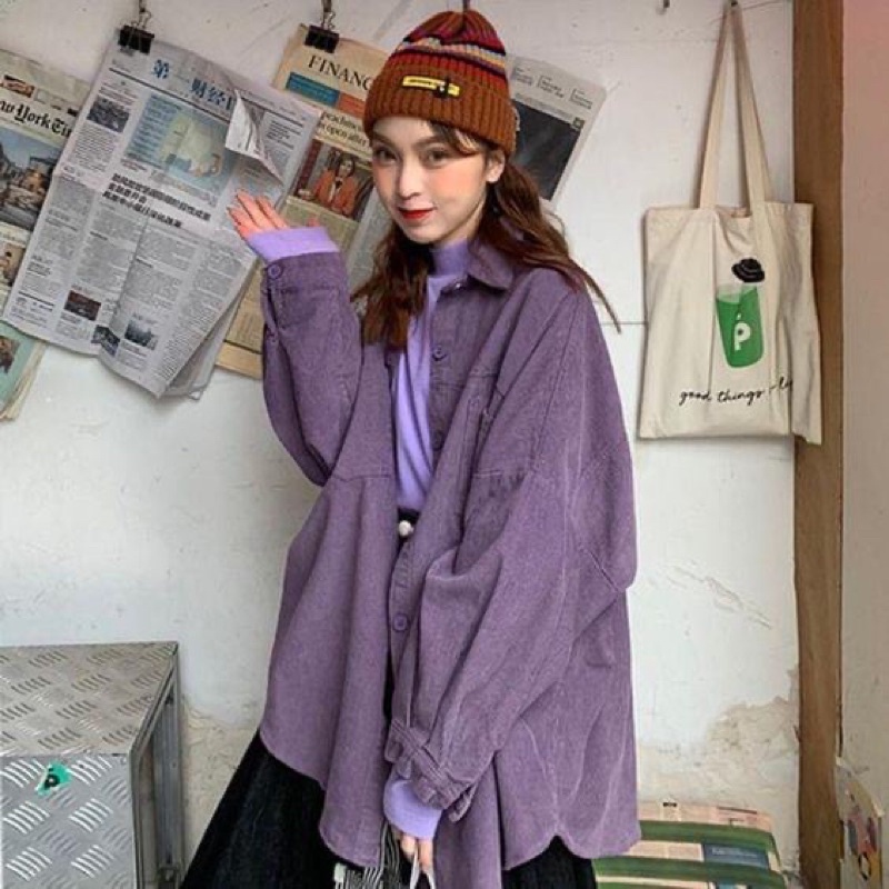 Áo khoác sơmi nữ nhung tăm oversize | BigBuy360 - bigbuy360.vn