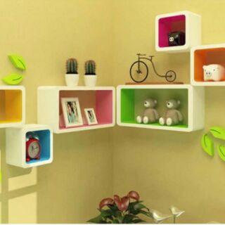 SALE -  KỆ TRANG TRÍ - BỘ 2 KỆ GỖ VUÔNG VÀ 1 KỆ GỖ CHỮ NHẬT HIGHLIGHT (KG010) Hàng có sẵn