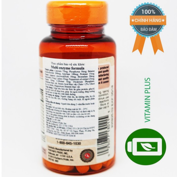 Hỗn hợp men tiêu hóa Puritan's Pride Multi Enzyme Formula 60 viên
