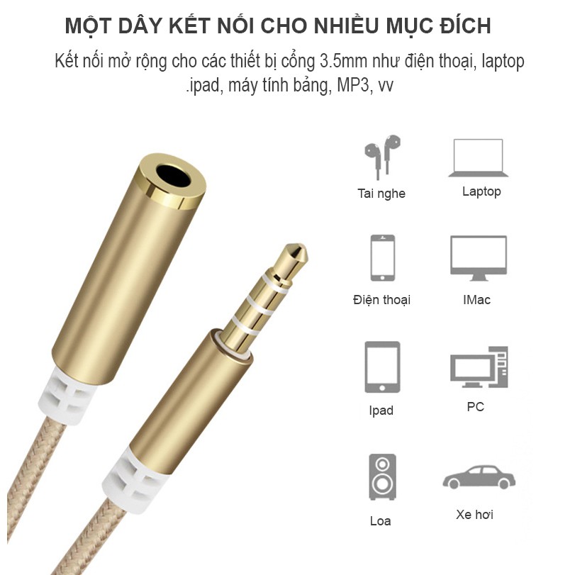 Dây nối dài 3M cho tai nghe và các thiết bị âm thanh chuẩn 3.5mm/4 khấc