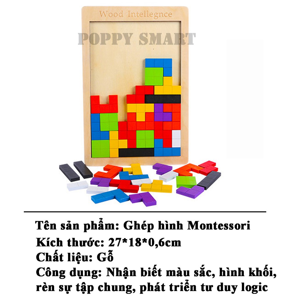 Đồ Chơi Gỗ Xếp Hình Montessori Tetris Cho Bé Phát Triển Trí tuệ