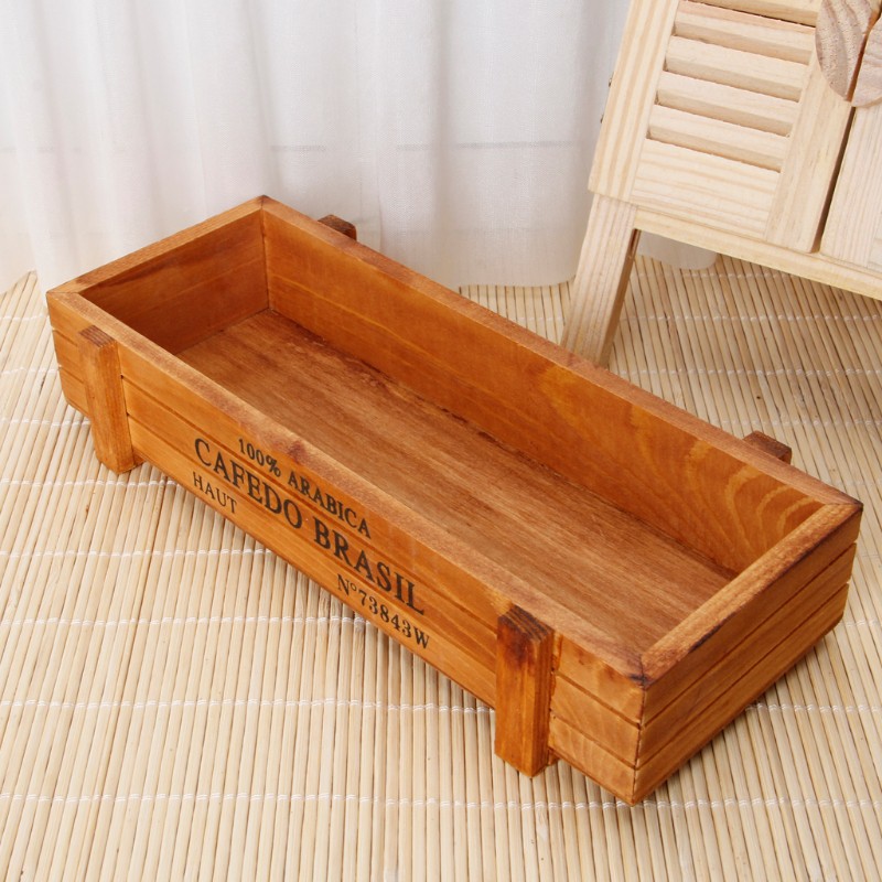 Chậu Gỗ Trồng Cây Hình Chữ Nhật Phong Cách Vintage
