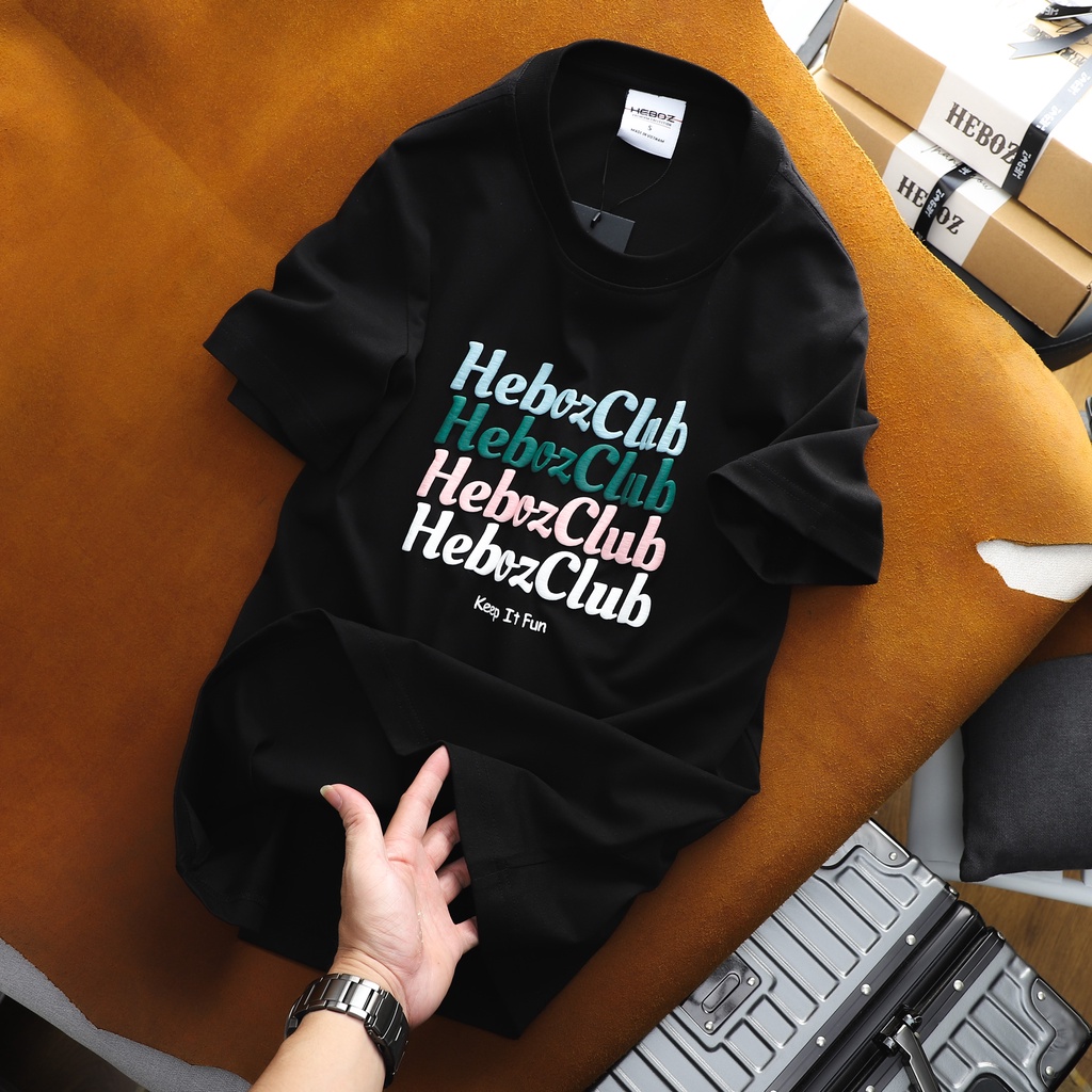 Áo thun nam cổ tròn HEBOZ color block vải cotton 2 chiều, co giãn nhẹ in họa tiết nổi cao cấp BLACK - 00001175