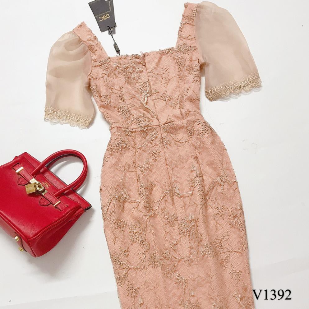 Váy Ôm- Váy Body Ren Màu Be Hoa Eo Sang Chảnh V1392- Chatfashion.vn1- Cao Cấp (Ảnh Thật Trải Sàn Do Shop Tự Chụp)