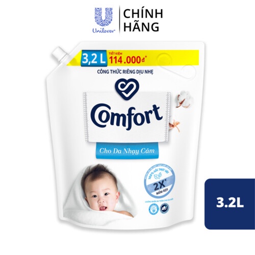Nước xả làm mềm vải COMFORT Chăm sóc dịu nhẹ Cho da nhạy cảm 3.2L