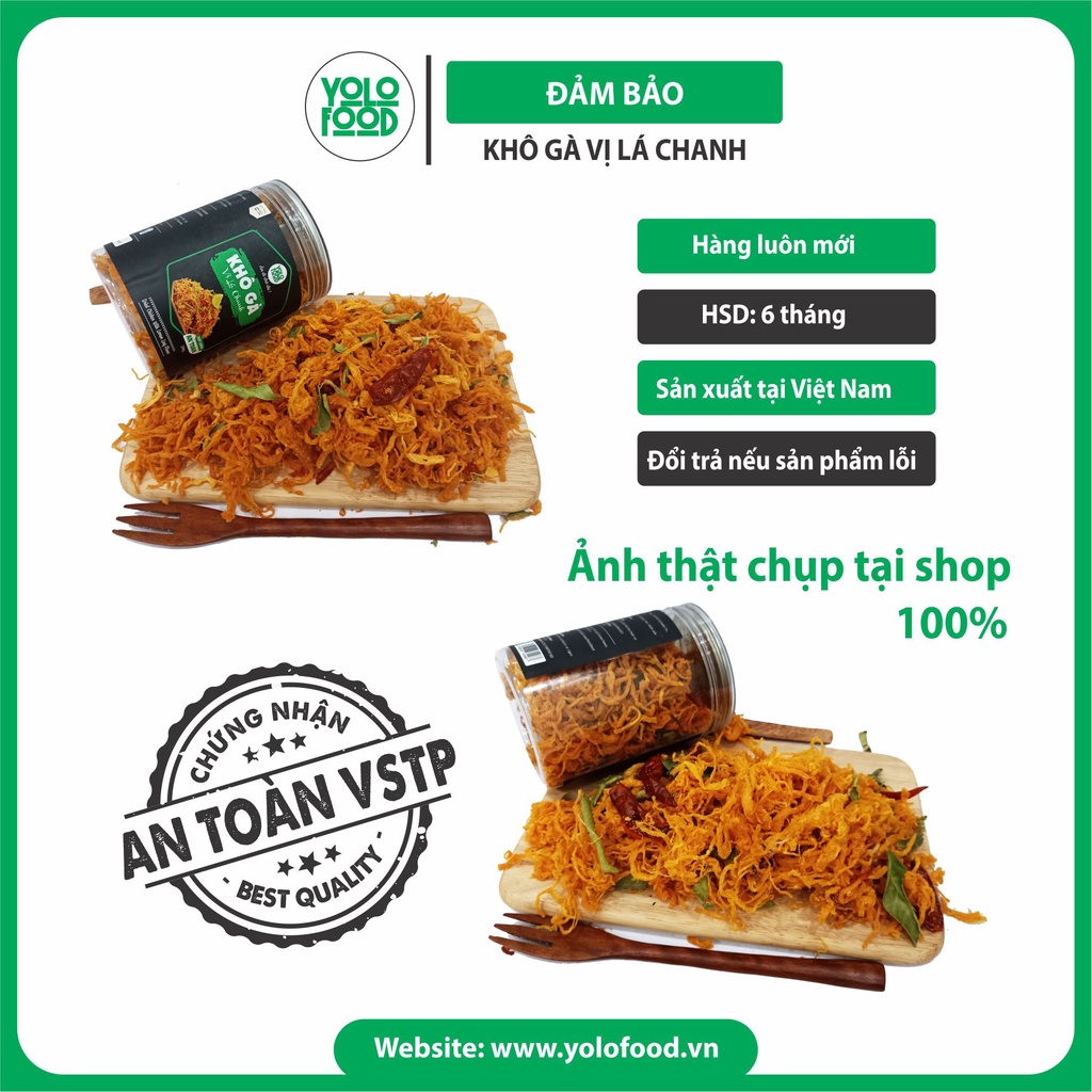 Khô gà lá chanh 200g YOLO FOOD đồ ăn vặt ngon, chất lượng, khô gà lá chanh xé cay loại 1 vị truyền thống đóng hộp ATVSTP