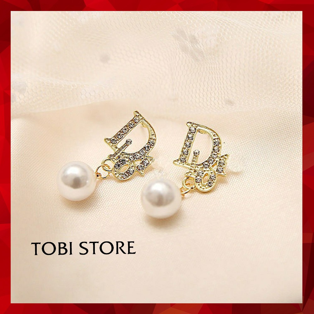 Bông tai D TOBI STORE dáng dài ngọc trai nhân tạo TB323