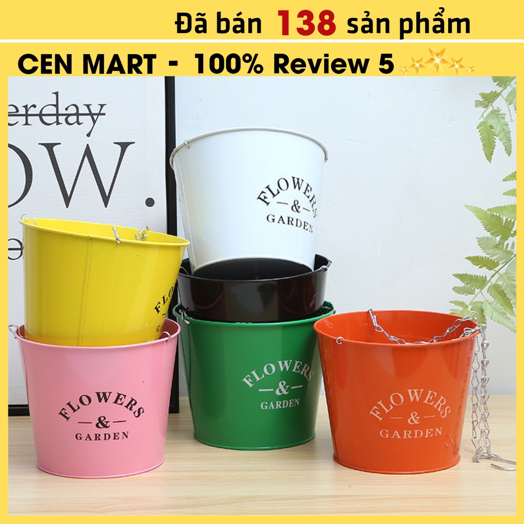 Chậu sắt trồng hoa, xô cắm hoa bằng thiếc decor phong cách Vintage