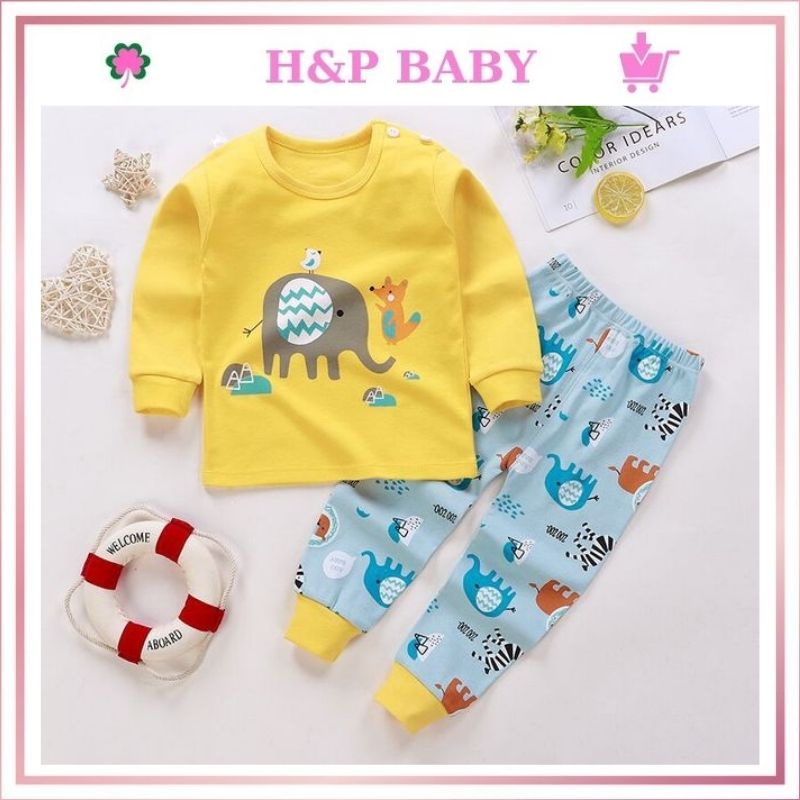 Bộ dài tay cho bé 7-18kg bộ ngủ bé trai thu đông thun cotton in hình nhiều mẫu họa tiết mềm mại, HP Kids