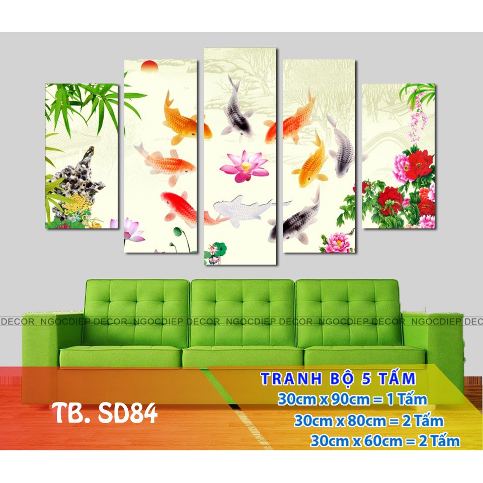 [SALE] bộ 5 tấm tranh treo tường, cửu ngư, tranh phòng khách tuyệt đẹp loại 1 giá rẻ 30*60|80|90