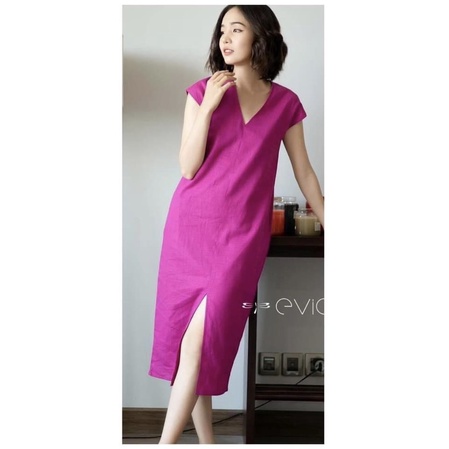 Đầm Suông - Váy Suông Cổ Tim Xẻ Chân Chất Thô Mềm Form Rộng