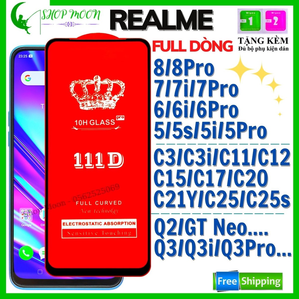 Kính Cường Lực Realme 5/5s/5i/6/6i/7/7i/8/Pro/C3/C3i/C11/C12/C15/C17/C20/C21Y/C25/C25s/C25Y/Q2/Q3/Q3i/Q3 Pro/GT Neo- HD+