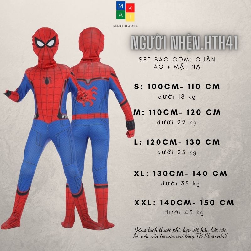 Quần áo người nhện trẻ em halloween siêu nhân hoá trang Maki Người Nhện xanh. HTH41