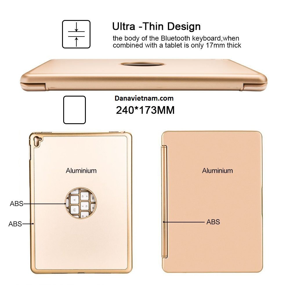 Bàn phím Bluetooth kiêm ốp lưng cho iPad Pro 9.7'' (Gold) tặng cáp sạc iPhone