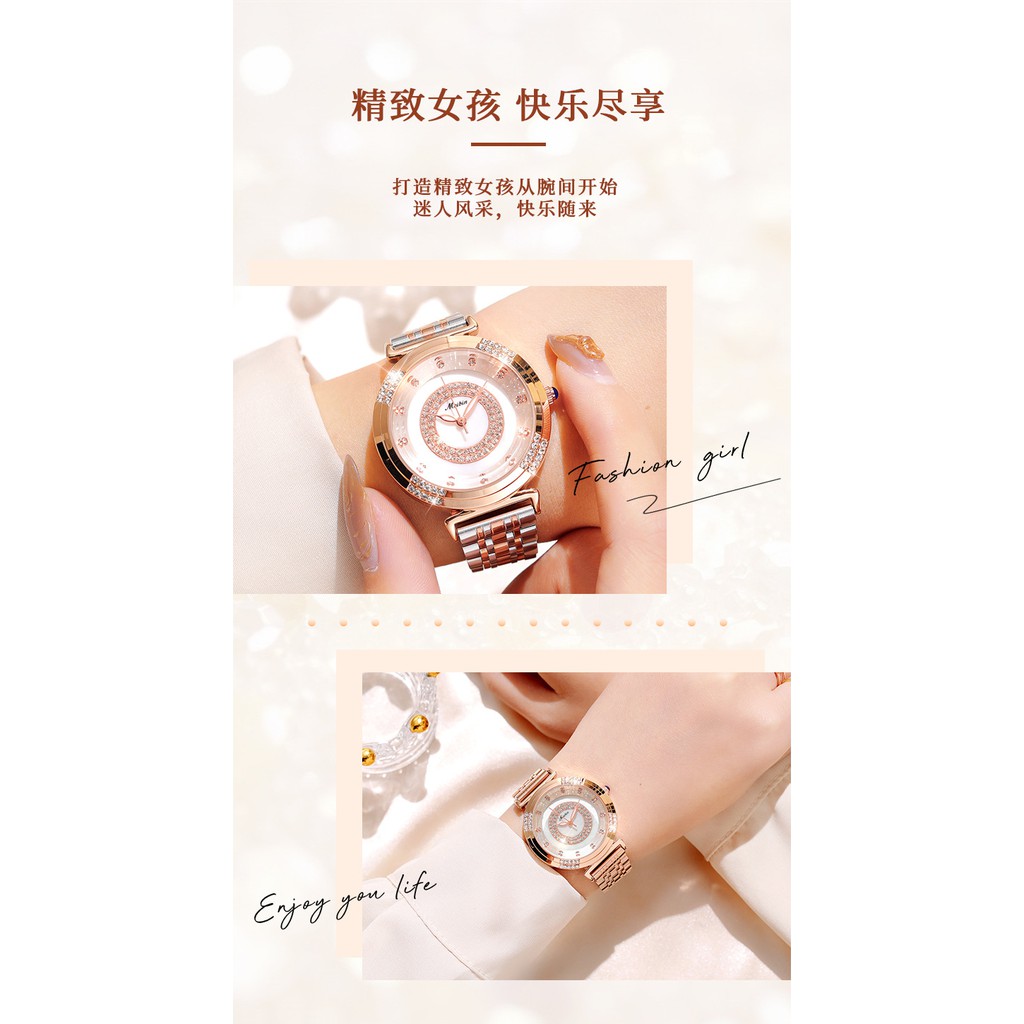 Đồng hồ đeo tay, đồng hồ nữ đẹp chính hãng MEIBIN đính đá cao cấp, sang trọng, mặt tròn, không thấm nước