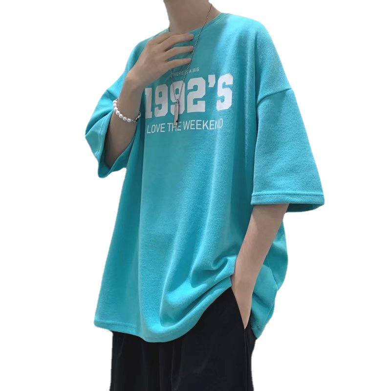 Áo Thun Dáng Rộng In Chữ Phong Cách Hong Kong Thời Trang Mùa Hè Cho Nam Cỡ M-8XL