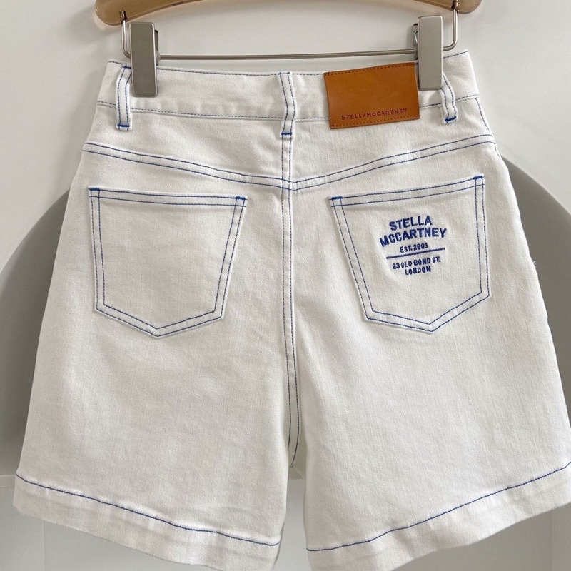 Quần short denim cạp cao ống rộng in chữ phong cách mùa hè cho nữ